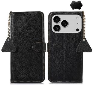 For iPhone 17 Pro Max Genuine Leather Litchi Texture RFID Leather Phone Case(Black)