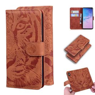 For Samsung Galaxy S10 Tiger Embossing Pattern Horizontal Flip Leather Case with Holder & Card Slots & Wallet(Brown)