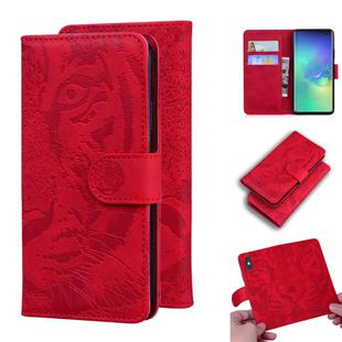 For Samsung Galaxy S10 Plus Tiger Embossing Pattern Horizontal Flip Leather Case with Holder & Card Slots & Wallet(Red)