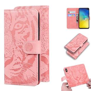 For Samsung Galaxy S10e Tiger Embossing Pattern Horizontal Flip Leather Case with Holder & Card Slots & Wallet(Pink)