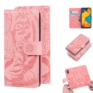 For Samsung Galaxy A20 / A30 Tiger Embossing Pattern Horizontal Flip Leather Case with Holder & Card Slots & Wallet(Pink)