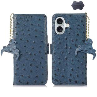 For iPhone 17 Ostrich Pattern Genuine Leather RFID Phone Case(Blue)