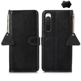 For Sony Xperia 10 IV Genuine Leather Litchi Texture RFID Leather Phone Case(Black)