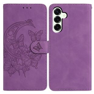 For Samsung Galaxy M36 5G Moonlit Butterfly Dance Pattern Embossed Leather Phone Case(Purple)