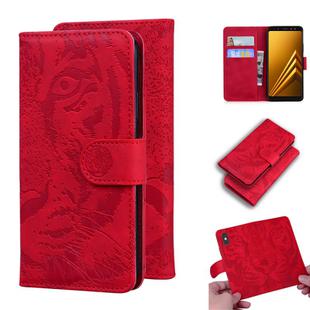 For Samsung Galaxy A8 (2018) Tiger Embossing Pattern Horizontal Flip Leather Case with Holder & Card Slots & Wallet(Red)