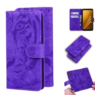 For Samsung Galaxy A8 (2018) Tiger Embossing Pattern Horizontal Flip Leather Case with Holder & Card Slots & Wallet(Purple)