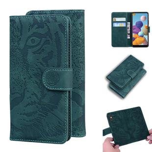 For Samsung Galaxy A21 Tiger Embossing Pattern Horizontal Flip Leather Case with Holder & Card Slots & Wallet(Green)