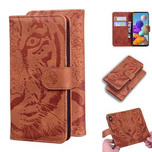 For Samsung Galaxy A21s Tiger Embossing Pattern Horizontal Flip Leather Case with Holder & Card Slots & Wallet(Brown)