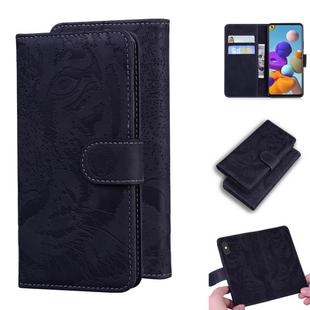 For Samsung Galaxy A21s Tiger Embossing Pattern Horizontal Flip Leather Case with Holder & Card Slots & Wallet(Black)