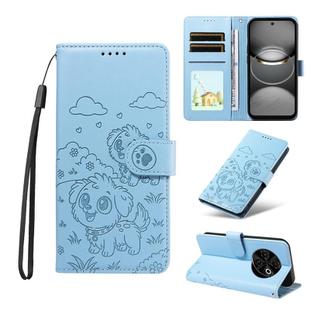 For Tecno Spark 30C 4G Embossed Heart Dog RFID Blocking Wallet Leather Phone Case(Sky Blue)