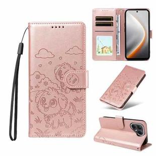 For Tecno Pova 7 5G Embossed Heart Dog RFID Blocking Wallet Leather Phone Case(Rose Gold)