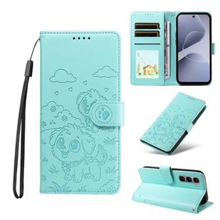 For Infinix Hot 60 / 60i Embossed Heart Dog RFID Blocking Wallet Leather Phone Case(Green)