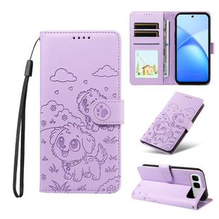 For Infinix Smart 10 Plus 4G x6725B Embossed Heart Dog RFID Blocking Wallet Leather Phone Case(Purple)