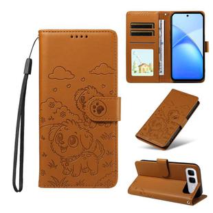 For Infinix Smart 10 Plus 4G x6725B Embossed Heart Dog RFID Blocking Wallet Leather Phone Case(Brown)