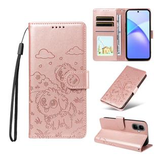For Infinix Smart 10 4G / Tecno Pop 10 Embossed Heart Dog RFID Blocking Wallet Leather Phone Case(Rose Gold)