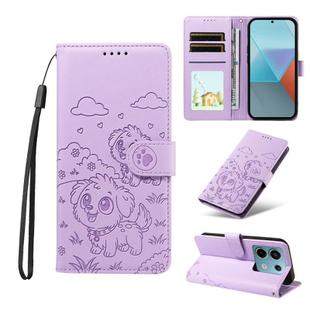 For Redmi Note 13 Pro 5G / Poco X6 5G Embossed Heart Dog RFID Blocking Wallet Leather Phone Case(Purple)
