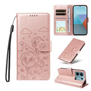 For Redmi Note 13 Pro 5G / Poco X6 5G Embossed Heart Dog RFID Blocking Wallet Leather Phone Case(Rose Gold)