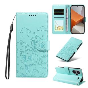 For Redmi Note 13 Pro+ 5G Embossed Heart Dog RFID Blocking Wallet Leather Phone Case(Green)