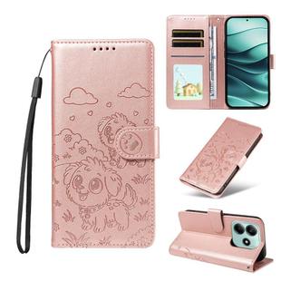 For Redmi Note 14 5G / Poco M7 Pro 5G Embossed Heart Dog RFID Blocking Wallet Leather Phone Case(Rose Gold)