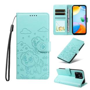 For Redmi 10C / 10 Power Embossed Heart Dog RFID Blocking Wallet Leather Phone Case(Green)