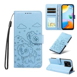 For Redmi 10C / 10 Power Embossed Heart Dog RFID Blocking Wallet Leather Phone Case(Sky Blue)