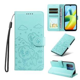 For Redmi 11A 4G / Poco C55 Embossed Heart Dog RFID Blocking Wallet Leather Phone Case(Green)