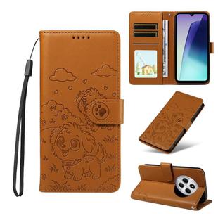 For Redmi 14C 4G / 5G / 14R / A4 Embossed Heart Dog RFID Blocking Wallet Leather Phone Case(Brown)