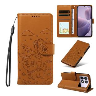 For Redmi K70 / K70 Pro / Poco F6 Pro Embossed Heart Dog RFID Blocking Wallet Leather Phone Case(Brown)