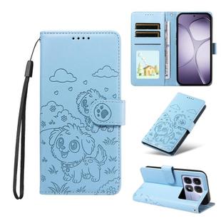 For Redmi K70 Ultra Embossed Heart Dog RFID Blocking Wallet Leather Phone Case(Sky Blue)