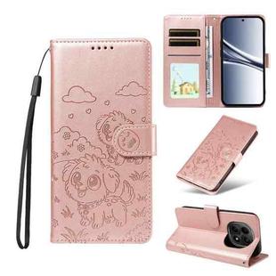 For Redmi Note 15 5G Global 164mm Embossed Heart Dog RFID Blocking Wallet Leather Phone Case(Rose Gold)