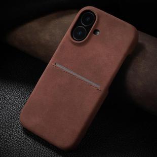 For iPhone 16 Plus Skin Feel Sheepskin Card Slot Phone Case(Brown)