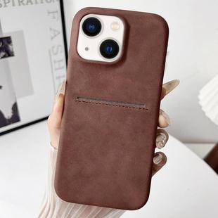 For iPhone 15 Skin Feel Sheepskin Card Slot Phone Case(Brown)