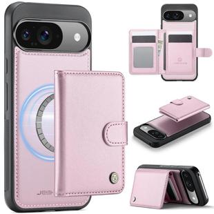 For Google Pixel 9 / 9 Pro JEEHOOD J09 Buckle Card Bag MagSafe Magnetic Style RFID Leather Phone Case(Pink)