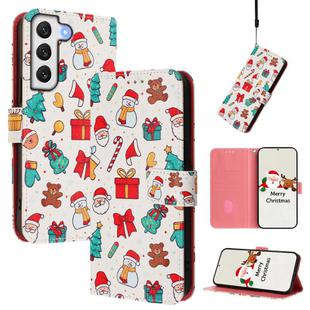 For Samsung Galaxy S22+ 5G Christmas Series Buckle Leather Phone Case with Hand Strap(Christmas Elements)