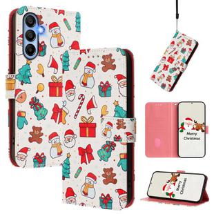 For Samsung Galaxy A15 5G / 4G Christmas Series Buckle Leather Phone Case with Hand Strap(Christmas Elements)