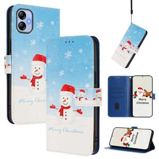 For Samsung Galaxy A04e / F04 / M04 4G Christmas Series Buckle Leather Phone Case with Hand Strap(Snowflake Snowman)