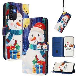 For Samsung Galaxy A13 5G / 4G / A04 / A04s Christmas Series Buckle Leather Phone Case with Hand Strap(Gift Box Snowman)
