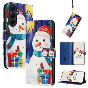 For Samsung Galaxy A55 5G Christmas Series Buckle Leather Phone Case with Hand Strap(Gift Box Snowman)