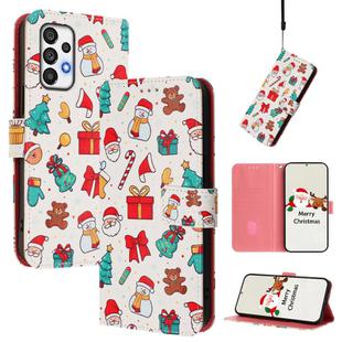 For Samsung Galaxy A73 5G Christmas Series Buckle Leather Phone Case with Hand Strap(Christmas Elements)