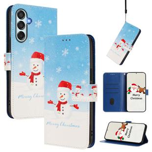 For Samsung Galaxy M35 5G Christmas Series Buckle Leather Phone Case with Hand Strap(Snowflake Snowman)