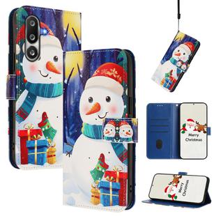 For Samsung Galaxy M36 5G Christmas Series Buckle Leather Phone Case with Hand Strap(Gift Box Snowman)