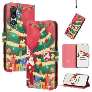 For Samsung Galaxy M36 5G Christmas Series Buckle Leather Phone Case with Hand Strap(Christmas Tree)