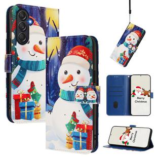 For Samsung Galaxy M54 5G / F54 5G Christmas Series Buckle Leather Phone Case with Hand Strap(Gift Box Snowman)
