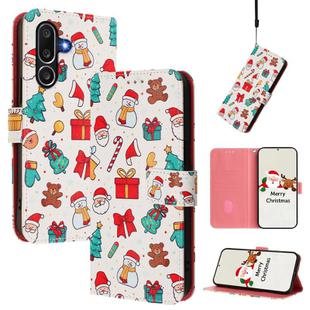 For Samsung Galaxy M56 5G Christmas Series Buckle Leather Phone Case with Hand Strap(Christmas Elements)