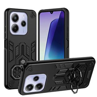 For Redmi Note 14 4G 163.25mm / 5G Double-Ring Holder PC Hybrid TPU Phone Case(Black)