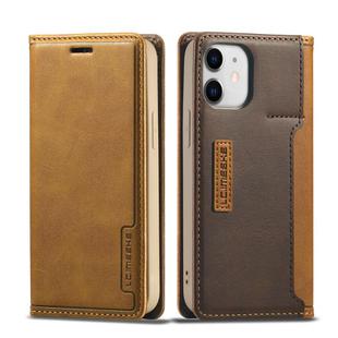 For iPhone 12 mini LC.IMEEKE LC-001 Series PU + TPU Color Matching Frosted Horizontal Flip Leather Case with Holder & Card Slot(Brown)