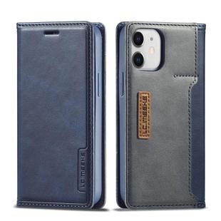 For iPhone 12 mini LC.IMEEKE LC-001 Series PU + TPU Color Matching Frosted Horizontal Flip Leather Case with Holder & Card Slot(Blue)