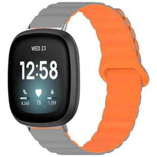 For Fitbit Versa 4 / 3 / Sense2 / 1 xDfind Loop Magnetic Glossy Silicone Watch Band(Grey Orange)