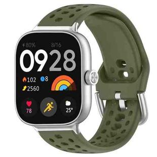 For Xiaomi Smart Band 9 Pro/8 Pro/Redmi Watch 5/4 xDfind Silver Buckle Silicone Sport Watch Band(Army Green)