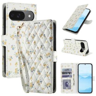 For Google Pixel 10 / 10 Pro / 9 / 9 Pro Flower Pattern Buckle Leather Phone Case with Lanyard(Yellow Flowers)